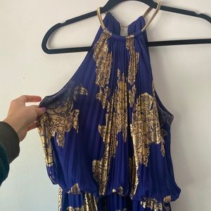 Greek Boho Pleated Maxi Dress with Gold accents